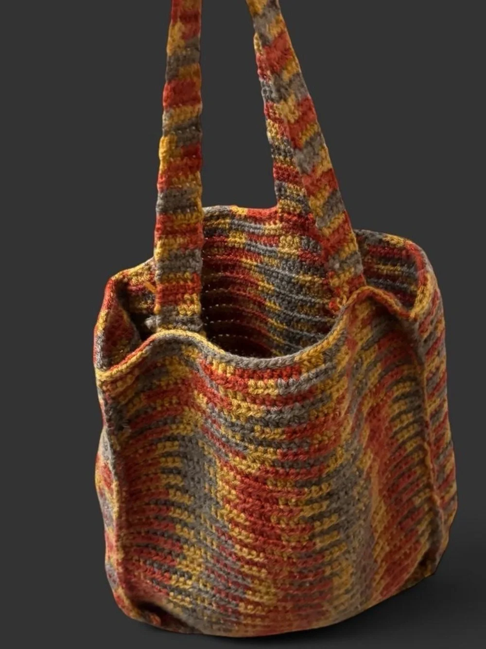 🧶Handmade Marled Crochet Shoulder Tote Bag Boho Folk Slouchy